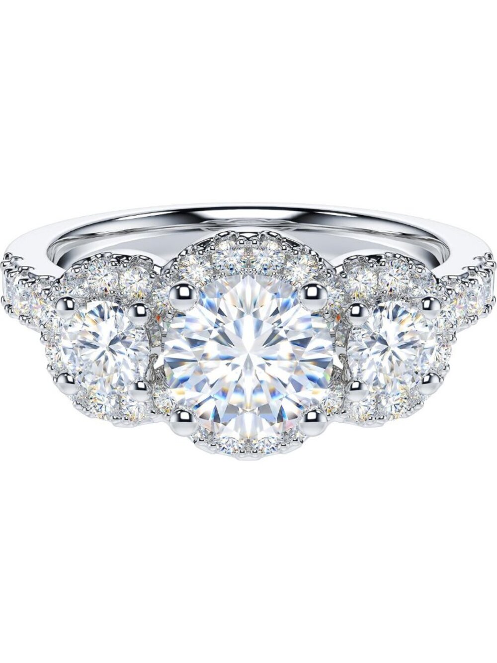Stunning Moissanite & Simulated Diamond Halo Promise Ring - 1CT Sterling Silver
